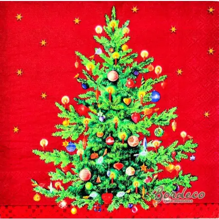 Serwetka do decoupage choinka na czerwonym tle 33x33 IHR Unikat